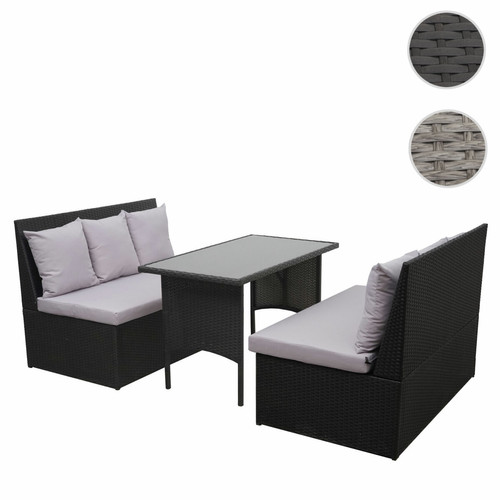 Mendler - Garniture en polyrotin HWC-G16, jardin, gastronomie, 2x canapé 2 places, table ~ noir, coussin gris clair Mendler - Mendler