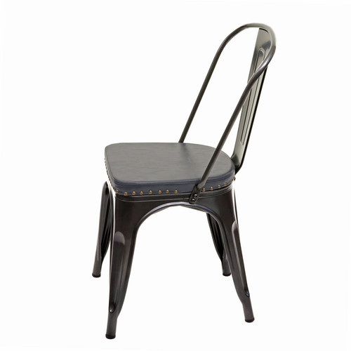 Mendler 2x chaise de salle à manger HWC-H10e,métal,similicuir Chesterfield,gastronomie,design industriel ~ noir-gris