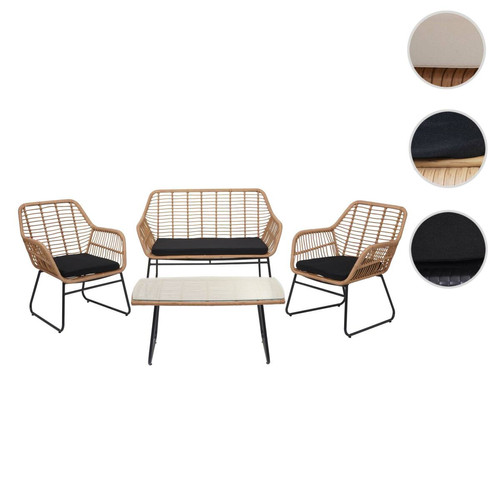Mendler - Garniture en polyrotin HWC-G18, jardin, couleur naturelle ~ rembourrage anthracite Mendler  - Ensembles tables et chaises Mendler