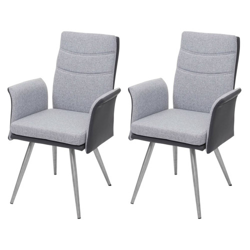 Mendler - 2x chaise de salle à manger HWC-G54, avec accoudoirs, tissu/similicuir, en acier inoxydable brossé ~ gris Mendler  - Chaise avec accoudoirs Chaises