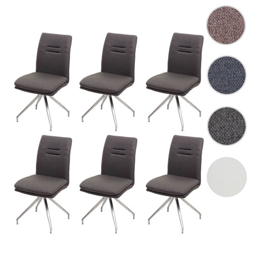 Mendler - 6x chaise de salle à manger HWC-H70, chaise de cuisine fauteuil chaise, tissu/textile inox brossé ~ gris-brun Mendler  - heute-wohnen