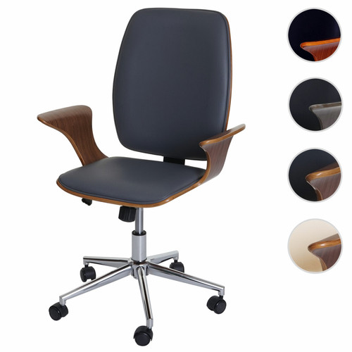 Mendler - Chaise de bureau HWC-C54,pivotante, similicuir bois courbé ~ aspect noyer, revêtement gris Mendler  - Bureaux en bois Bureaux