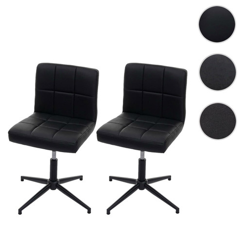Mendler - 2x chaise de salle à  manger Kavala II, chaise de cuisine ~ similicuir noir, pied noir Mendler  - Chaises Cuir