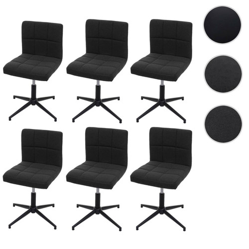 Mendler - Lot de 6 chaises de salle à manger Kavala II, chaise de cuisine, hauteur réglable mécanisme rotatif ~ tissu/textile gris foncé, pied noir Mendler  - Chaises hautes cuisine