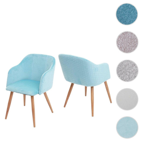 Mendler - 2x chaise de séjour, salle à manger HWC-D71, fauteuil, design rétro, accoudoirs, tissu ~ velours turquoise Mendler  - Maison Bleu petrole