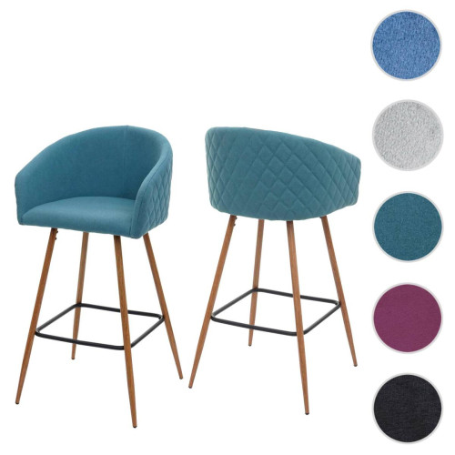 Mendler - 2x tabouret de bar HWC-D72, chaise bar/comptoir, avec dossier, tissu ~ turquoise Mendler  - Tabouret bar bleu