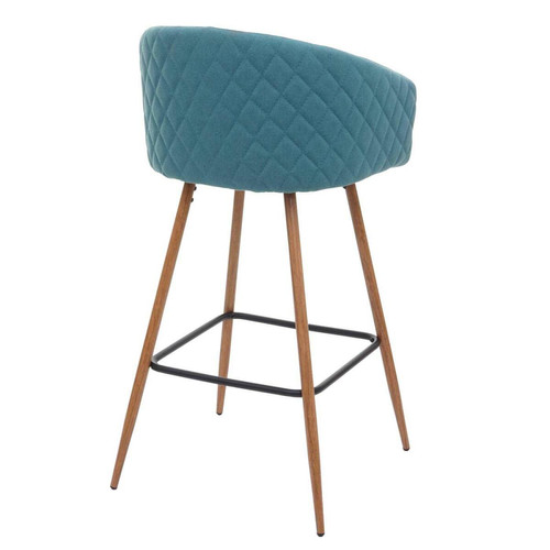 Tabourets 2x tabouret de bar HWC-D72, chaise bar/comptoir, avec dossier, tissu ~ turquoise