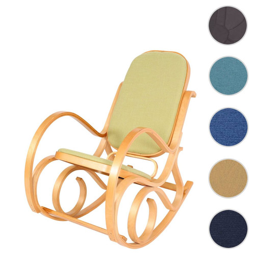 Mendler - Fauteuil à bascule M41, fauteuil TV, bois massif ~ aspect chêne, tissu/textile vert Mendler  - Fauteuils