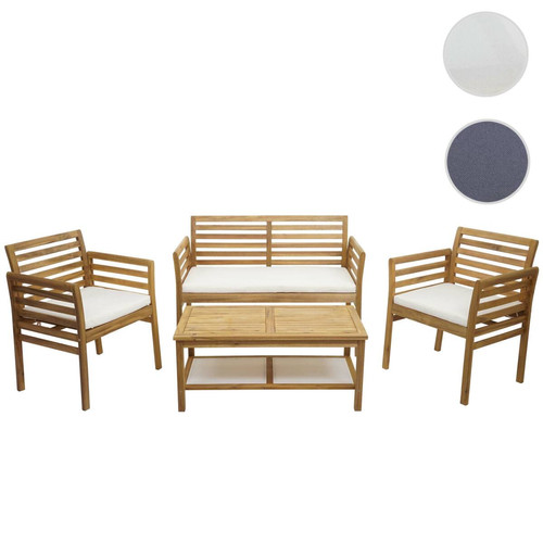 Ensembles tables et chaises Mendler Ensemble de jardin HWC-E99b, groupe de sièges pour balcon, bois d'acacia massif ~ coussins crème