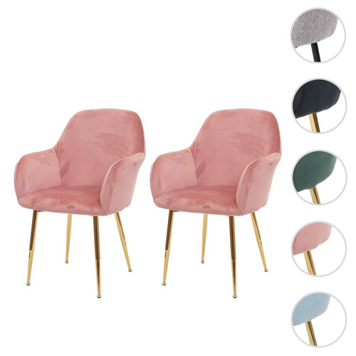 Mendler - 2x chaise de salle à manger HWC-F18, chaise de cuisine, design rétro ~ velours vieux rose, pieds dorés Mendler  - heute-wohnen