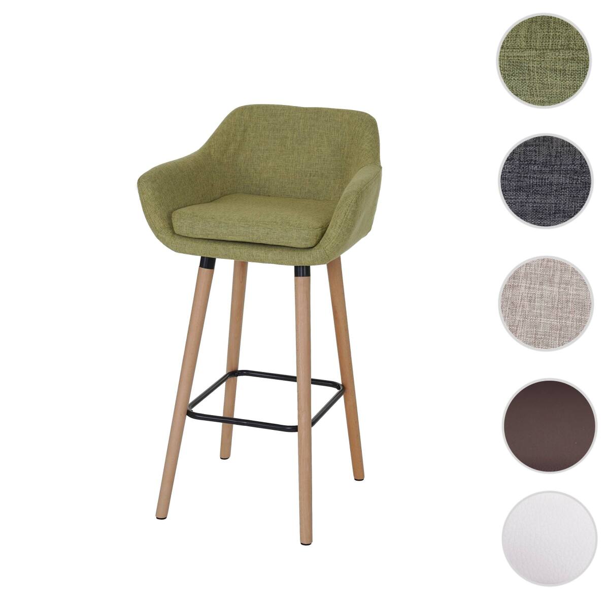 mendler tabouret de bar malmö t381, chaise de bar tabouret de comptoir ~ textile, vert clair  vert