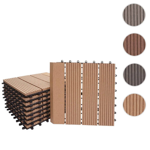 Mendler - Carrelage de sol WPC Rhône + bordure, aspect bois, 11x chaque 30x30cm = 1m² ~ teck linéaire vertical Mendler  - Carrelage sol