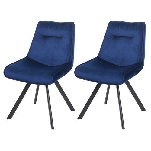 Mendler - Lot de 2 chaises de salle à manger HWC-K24, chaise rembourrée, chaise de cuisine, métal velours ~ bleu Mendler  - Chaise écolier Chaises