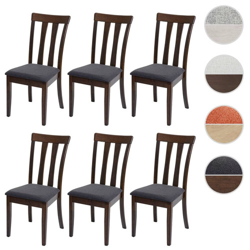 Mendler - Lot de 6 chaises de salle à manger HWC-G46 tissu/textile bois massif ~ cadre foncé, gris foncé Mendler  - Chaise écolier Chaises