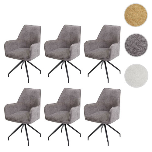 Mendler - Lot de 6 chaises de salle à manger HWC-K15, chaise de cuisine rembourrée Chaise avec accoudoirs, tissu/textile métal ~ gris foncé Mendler  - Chaise avec accoudoirs Chaises