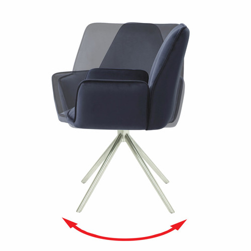 Chaises Chaise de salle à manger HWC-G67 pivotante Auto-Position, velours ~ bleu anthracite, inox