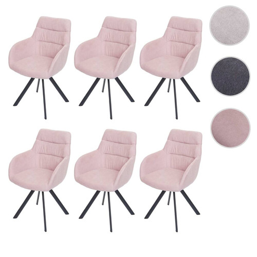 Chaises Mendler Lot de 6 chaises de salle à manger HWC-J69, chaise de cuisine avec accoudoirs, pivotante Auto-Position, velours ~ rose