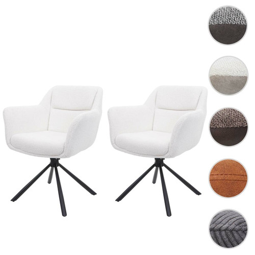Chaises Mendler Lot de 2 chaises de salle à manger HWC-K33, chaise de cuisine chaise, pivotante Auto-Position, tissu/textile ~ blanc bouclé