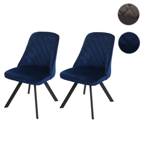 Mendler - Lot de 2 chaises de salle à manger HWC-K25, chaise de cuisine, métal velours ~ bleu Mendler  - Chaises Mendler