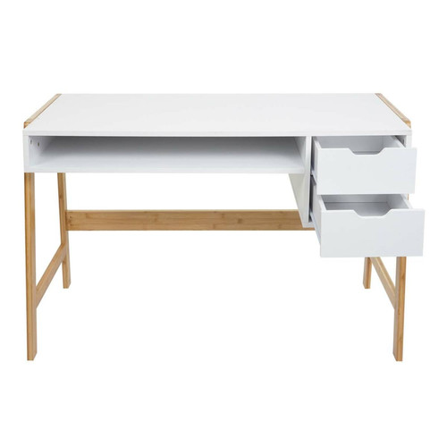 Mendler Bureau HWC-K12, table d'ordinateur, table de travail, tiroir, bambou 76x155x58cm ~ blanc