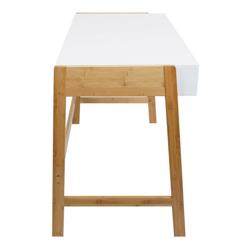 Bureau et table enfant Bureau HWC-K12, table d'ordinateur, table de travail, tiroir, bambou 76x155x58cm ~ blanc