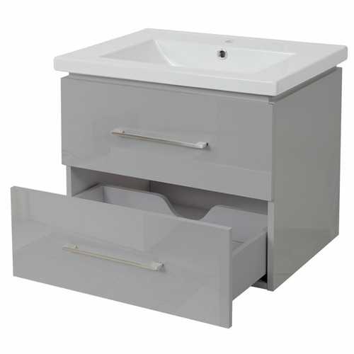 Mendler Premium Meuble sous-lavabo HWC-D16, meuble sous-lavabo Meuble de salle de bain, brillant 60cm ~ gris