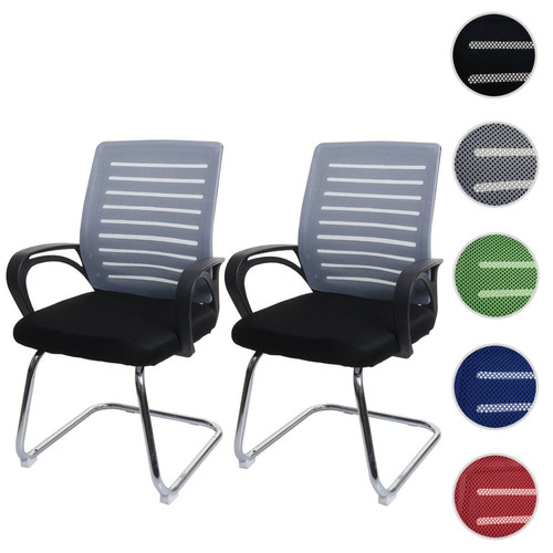 Mendler - Lot de 2 chaises de conférence HWC-K51 piétement luge, charge max. 150 kg tissu/textile ~ gris Mendler  - heute-wohnen