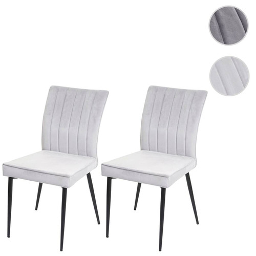Mendler - Lot de 2 chaises de salle à manger HWC-K16, chaise de cuisine, velours métal ~ gris clair Mendler  - heute-wohnen