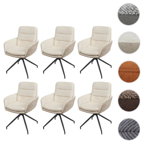 Mendler - Lot de 6 chaises de salle à manger HWC-K32, chaise de cuisine fauteuil chaise, pivotante position auto, tissu/textile ~ crème-beige Mendler  - Salon, salle à manger Mendler