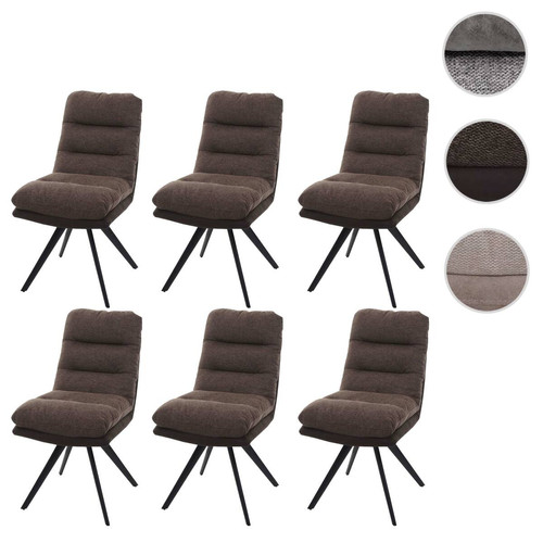 Mendler - Lot de 6 chaises de salle à manger HWC-G66, chaise de cuisine pivotante Auto-Position tissu/textile ~ brun-marron foncé Mendler  - Lot 6 chaises marron