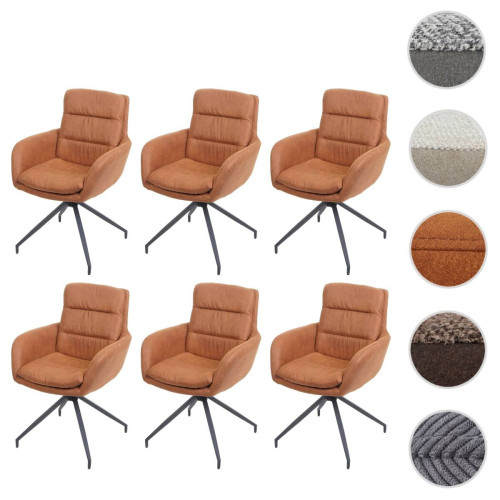 Chaises Mendler Lot de 6 chaises de salle à manger HWC-K32, chaise de cuisine, chaise pivotante Auto-Position, tissu/textile ~ aspect daim brun