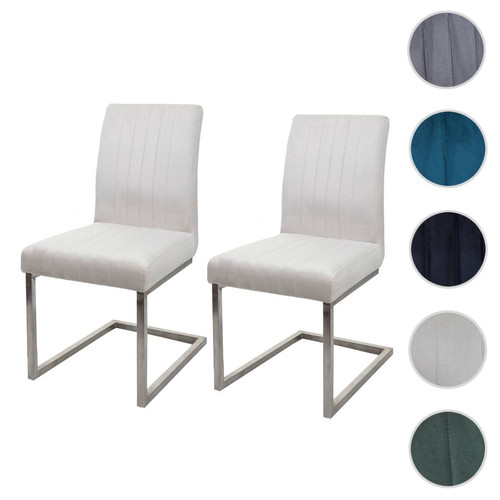 Mendler - Lot de 2 chaises cantilever HWC-L14, chaise visiteur chaise de conférence, velours inox brossé ~ crème-blanc Mendler  - Chaises Tissu