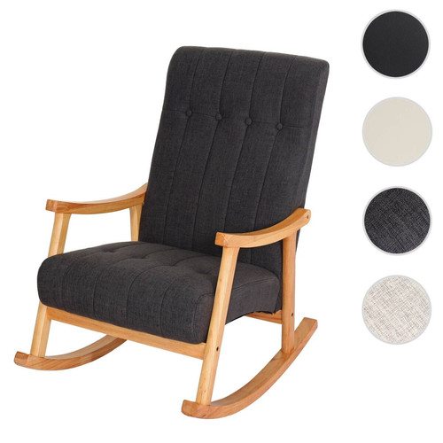 Mendler - Fauteuil à bascule HWC-K10, fauteuil à bascule Fauteuil relax ~ Tissu/Textile gris foncé, piétement marron Mendler  - Fauteuils Mendler