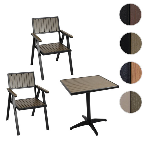 Mendler - Lot de 2 chaises de jardin + table de jardin HWC-J95, revêtement Gastro Outdoor, alu aspect bois ~ noir, gris Mendler  - Chaises de jardin Mendler