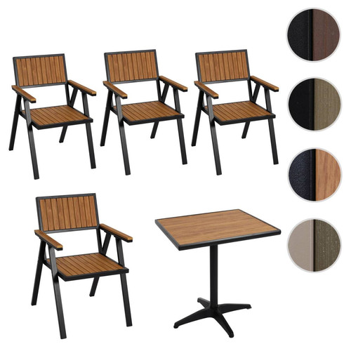 Mendler - Set de 4 chaises de jardin + table de jardin HWC-J95, chaise table, revêtement Gastro Outdoor, alu aspect bois ~ noir, teck Mendler  - heute-wohnen