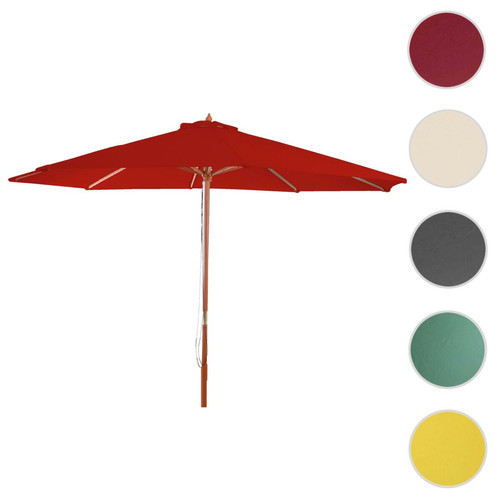 Mendler - Parasol Florida, parasol de marché, Ø 3m polyester/bois ~ rouge Mendler  - Pied parasol 50 kg
