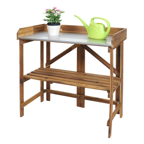 Mendler - Table à plantes HWC-L18, table de jardinage table à fleurs étagère à plantes, pliable Outdoor bois d'acacia certifié MVG, brun Mendler  - Etagere plantes