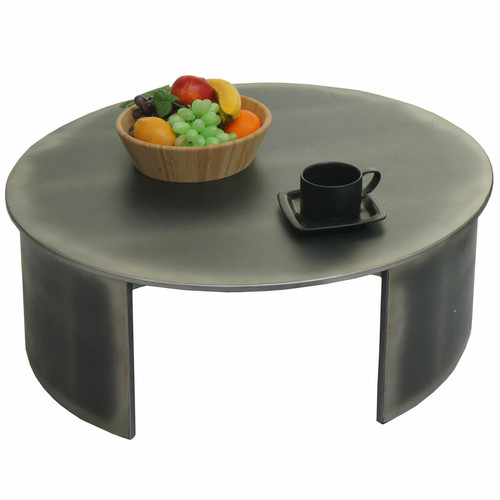 Mendler - Table basse HWC-L74, table d'appoint table de salon, certifiée MVG Industrial, ronde Ø80cm, aspect métal brossé Mendler  - Mendler