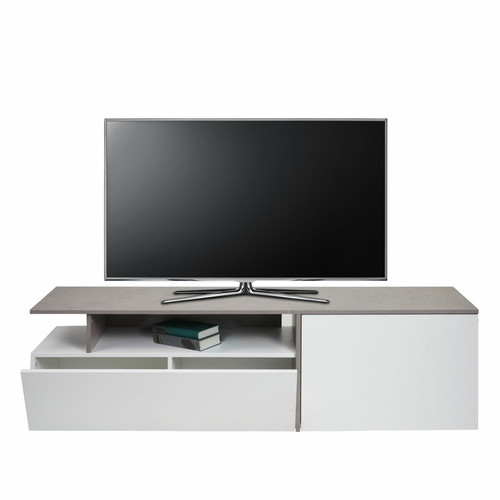 Mendler - Rack TV HWC-L34, Lowboard Table TV Sideboard Armoire TV Commode, bois 45x161x40cm Compartiment de rangement, aspect béton blanc Mendler  - Maison Multicolour