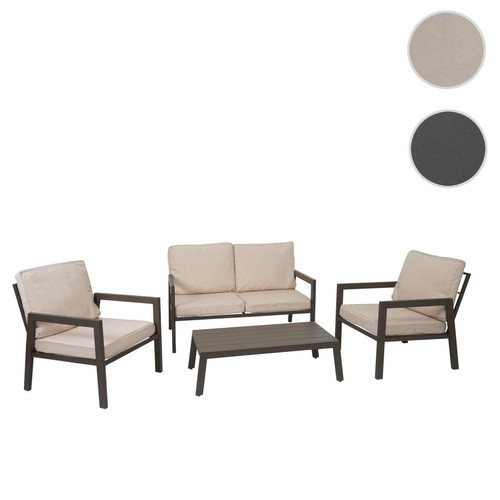 Ensembles tables et chaises Mendler Ensemble HWC-L64, salon de jardin Ensemble de salon Canapé, métal ~ rembourrage crème-blanc