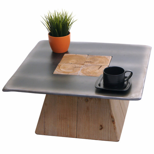 Mendler - Table basse HWC-L76, Table de salon d'appoint, bois massif industriel MVG, 60x60cm naturel avec aspect métal Mendler  - heute-wohnen