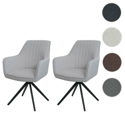 Mendler - Lot de 2 chaises de salle à manger HWC-L79, chaise de cuisine, chaise avec accoudoirs, pivotante Auto-Position tissu/textile ~ crème-beige Mendler  - Chaise avec accoudoirs Chaises
