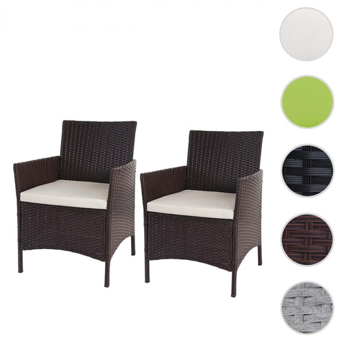 Mendler - 2x fauteuil de jardin Halden en polyrotin, fauteuil en osier ~ marron chiné, coussin crème - Mendler
