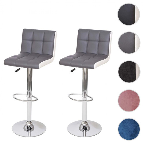 Mendler - 2x Tabouret de bar HWC-G87, chaise bar/comptoir, réglable en hauteur ~ similicuir gris-blanc, pied chromé - Mendler