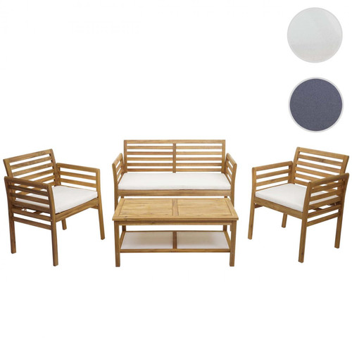Mendler - Ensemble de jardin HWC-E99b, groupe de sièges pour balcon, bois d'acacia massif ~ coussins crème - Ensembles tables et chaises