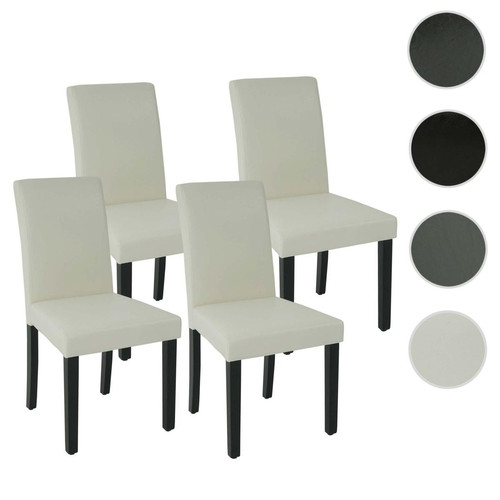 Mendler - Lot de 4 chaises de salle à manger HWC-J99, chaise de cuisine bois similicuir ~ crème-blanc, pieds noirs Mendler   - Chaise salle manger confortable