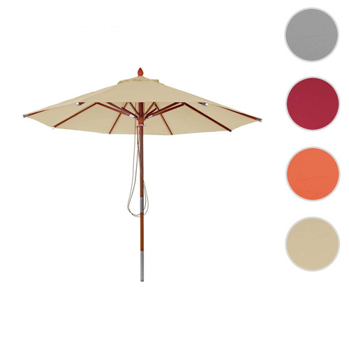 Mendler - Parasol en bois HWC-C57, parasol de jardin, polyester/bois 14kg, corde ronde Ø3m antichocs ~ crème - Parasols