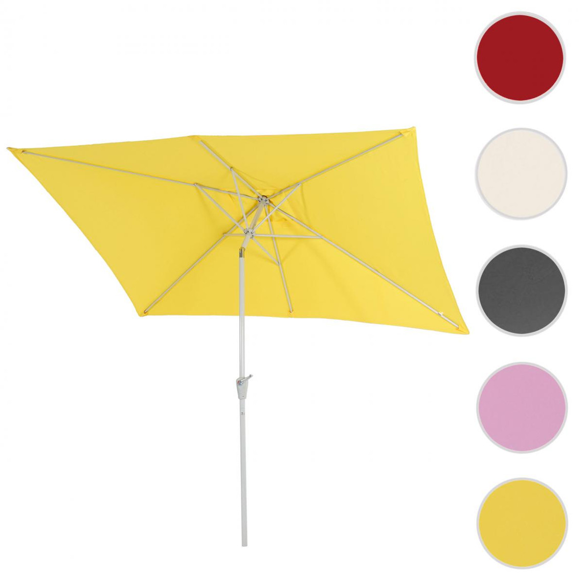 Mendler Parasol N23, parasol de jardin, 2x3m rectangulaire inclinable, polyester/aluminium 4,5kg ~ jaune