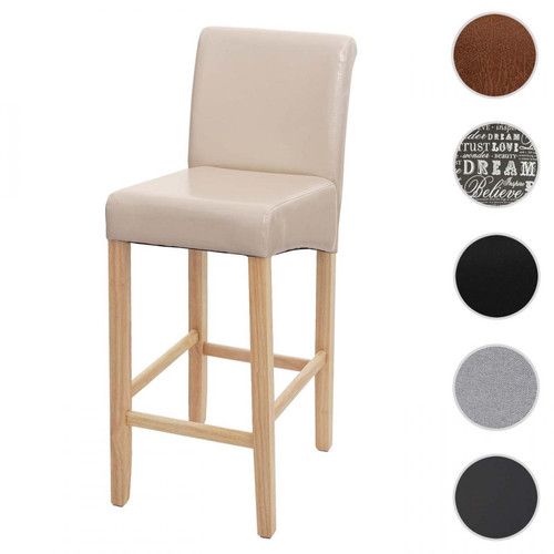 Mendler - Tabouret de bar HWC-C33, chaise de bar tabouret de comptoir, bois ~ crème, pieds légers, simili cuir - Tabourets bars