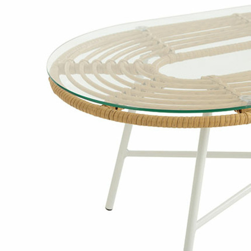 Ensembles tables et chaises Table basse 90x50x35 cm en rotin naturel et fer blanc - YNOK